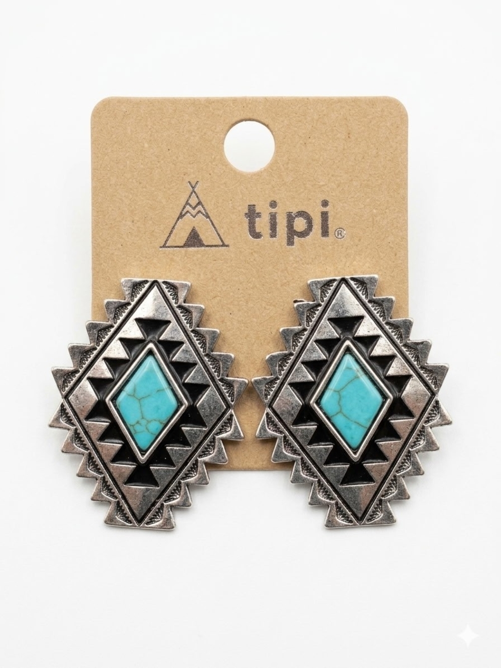 Tipi Silver-Tone Turquoise Diamond Geometric Stud Earrings NWT